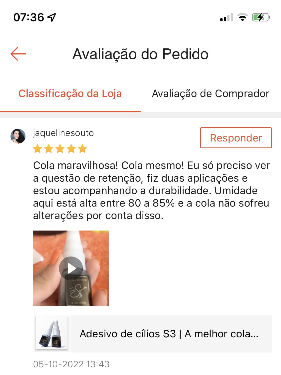 DEPOIMENTO ADESIVO SHOPEE - UMIDADE ALTA
